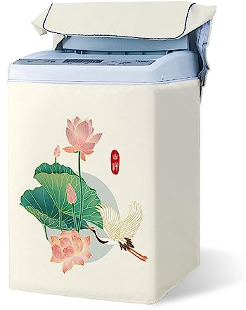Odot Funda Lavadora de Carga Superior Funda, Lavadora Exterior Impermeable con Cremallera para Lavadora y Secadora de Carga Superior (Hoja de loto8,M Capacidad 5,6-6,5 kg)