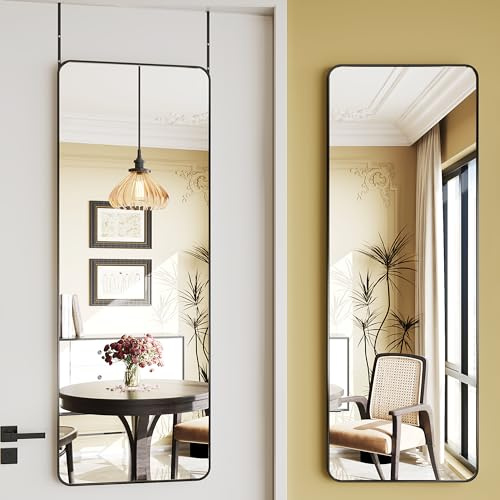 Protylctaster 19x51Over Door Mirrors, Hanging Mirror Over Doors,Back of Door Mirror Full Length,Full Body Mirrors for wall(Black)
