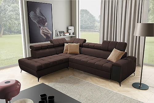 All4All Ecksofa mit Schlaffunktion Gonti VII 280x217 cm - Schlafsofa mit Bettkasten - Sofa in L-Form - Wohnlandschaft Sofa - Eckcouch Klein - Seite Links - Dunkelbraun - Gewebe - Modern 26
