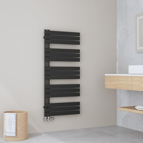 EMKE Handtuchheizkörper Flach 1599x600 mm, Badheizkörper Handtuchhalter mit Seitenanschluss, Effizienter Handtuchwärmer Handtuchtrockner Bad Heizkörper, Schwarz, 958W