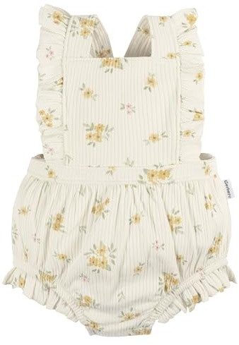 Gerber Baby Girls Sleeveless Ruffle Romper, Bouquets, 3-6 Months