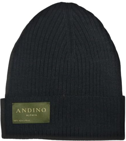 ANDINO ALPACA - 100% Baby Alpaca Wool Beanie Hat - Lightweight, Fine Knitting - Classic, Ribbed Cuffed, Fall/Winter, Unisex - Adult One Size Fits All