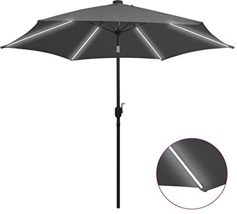 Tidyard Sonnenschirm Marktschirm Balkonschirm Gartenschirm Terrassenschirm Sonnenschutz mit LED-Leuchten & Aluminium-Mast 300 cm Anthrazit