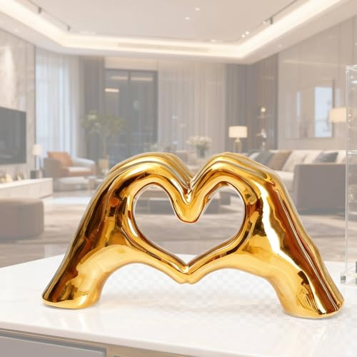 Notakia Golddekor, Herz-Hände, Statue für Wohnzimmer, Schlafzimmer, Bücherregal, Couchtisch, modernes Regal-Dekor, Liebesfinger-Skulptur für Hochzeitsdekorationen, Geschenke, einzigartige Frauen,