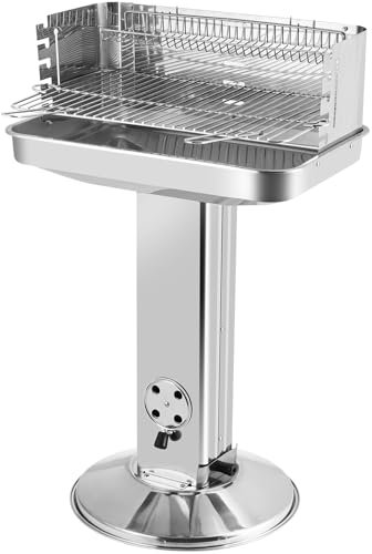 Barbecue in acciaio inox，Griglia barbecue carbonella，Campeggio, grigliate per feste，Regolabile in 5 Posizioni,Cassetta per ceneri ，Ventilazione nella colonna，Scaffale di stoccaggio，57 * 38 * 89.5cm