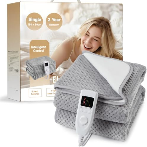 HAUSPROFI Electric Blanket, Heated Underblanket Bed Warmer with Dual Control 5 Heat Settings 10 Timer Settings Soft Fleece Flannel, Machine Washable with Detachable Control(150 * 80cm)