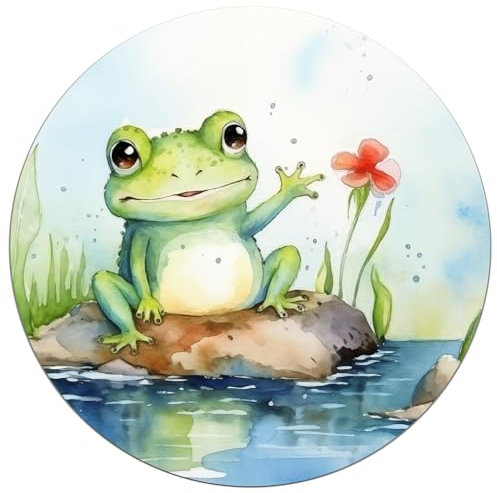 Wallario Glasbild rund Frosch in Aquarell - Rund, 50 cm Durchmesser Wandbild Glas in Premium-Qualität: Brillante Farben, freischwebende Optik