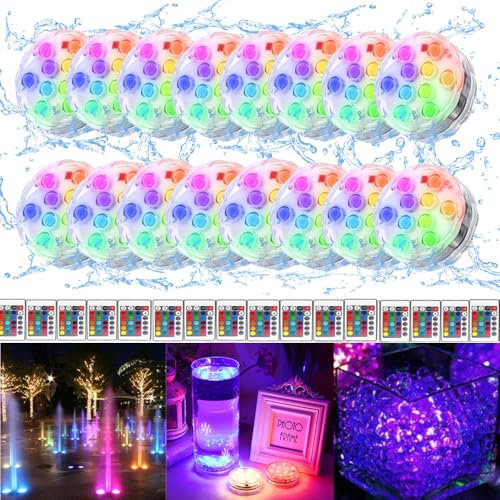 Submersible LED Lights with Remote - 16 Colors Changing Submersible Pool Lights for Above Ground Pools, Waterproof Led Puck Lights Tea Lights, Battery Operated Pond Lights for Vase Aquarium 16 Pack