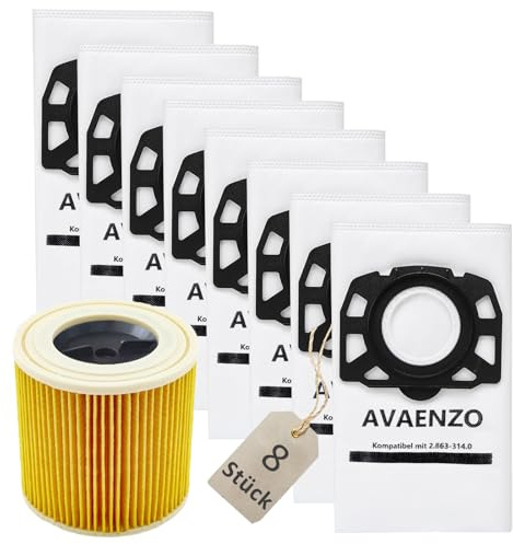 AVAEMZO 8 Sacchetti KFI 357 per aspirapolvere Kärcher WD2 Plus / WD3s /SE 4001 /SE 4002 /KWD1-3 /WD3.200 2.863-314.0
