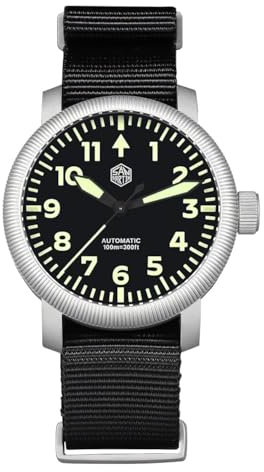 San Martin SN0143 Retro Pilot Herrenuhren YN55 Automatik Mechanisch Mode Wasserdicht Tauchen Armbanduhr, V 2, Classic
