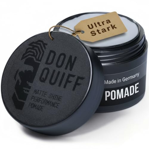 Don Quiff POMADE ULTRA HART- ölbasiert - 100ML - extra starker Halt | SALON QUALITÄT | bleibt flexibel, strong Hold, deluxe Barber | MADE IN GERMANY | matte-shine | Remodellierbar - WASSERRESISTENT