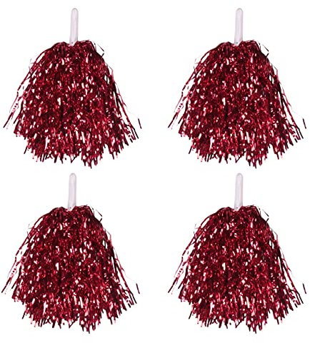 Hethlif 24 StüCk Cheerleading Pom Poms Metallfolie Cheer Pom Poms mit Kunststoffgriff für Erwachsene Kinder Cheerleader Rot