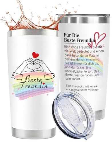 VivaJoy Beste Freundin Geschenke – Geschenke für Freundin, Tragbarer Isolierbecher mit Deckel, Beste Freundins Geschenk Für Frauen, Thermosbecher aus Edelstahl.