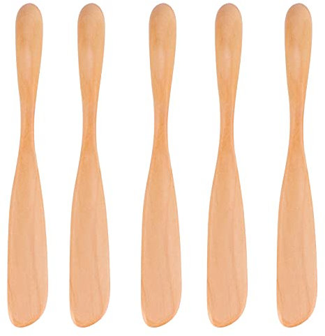 Lot de 5 spatules en bois, couteau à beurre, fromage, crème, petit déjeuner, dessert, condiment, pour bocaux, mélangeurs, mélanges