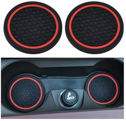 Adunsiaoto 2 Stück Auto Tassenhalter Untersetzer, Wabenmuster Auto Untersetzer, PVC-Auto-Getränkehalter-Untersetzer, Autos Getränkehalter Einsatz, Auto-Anti Rutsch Untersetzer(Schwarz Rot)