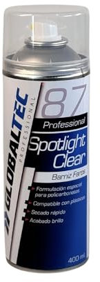 Globaltec Barniz 1K para Faros de Policarbonato - Spray de Restauración de Ópticas de Coche - Alta Protección UV y Calor, Transparencia Cristal para Pasar la ITV - Secado Rápido y Acabado Brillante