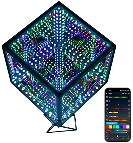 Heepulor Infinity Mirror Hyper Cube Table Lamp, Desk Art Night Light, Color-Changing Music-Sync APP-Controlled Ambient Light for Gaming, Party, Home, Gift (6 Inchs)