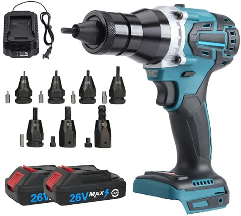VNATWGOO Remachadora Profesional, Remachadora InaláMbrica EléCtrica con Control De Doble Velocidad, BateríA De 2200 Mah, M3/M4/M5/M6/M8/M10/M12