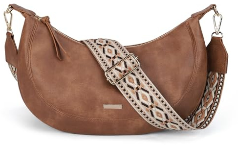Gladdon Umhängetasche Damen Halbmond,Half Moon Bag Schultertasche Elegant Handtasche mit breitem Gurt Stilvoll Crossbody Tasche(Braun)