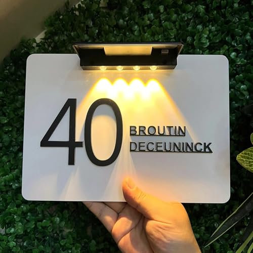 Letrero solar personalizado para exteriores con iluminación LED, acrílico cortado con láser, números de casa personalizados para exteriores (diseño C)