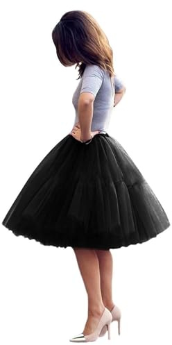 Generico Sottogonne in Tulle Petticoat Tutu Hoopless 5 Strati Tulle Retro Moda Gonne da Donna 50s Swing Vintage Intimo Modellante Sottovesti e Sottogonna Carnevale Sottoveste Mezza Slips(Nero,36)