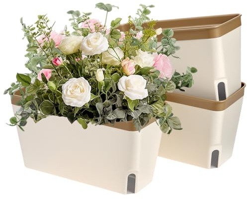 QWORK® 3 Pezzi vasi autoirriganti, 27 cm vasi per piante rettangolare con finestra di visualizzazione livello dell'acqua, per erbe aromatiche, orchidee e piante grasse