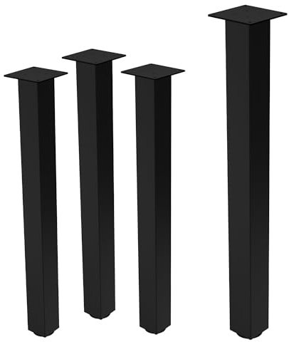 ML-Design 4er Set Tischbeine I-Design 90 cm, Schwarz glänzend, Stahl pulverbeschichtet, eckig, Profil 8x8 cm, Höhenverstellbare Möbelfüße 1-4cm, Möbelbeine für Konsolentisch Schreibtisch Arbeitstisch