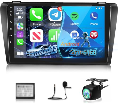 Autoradio per Mazda 3 2003-2009,[2G+64G] Android Autoradio 9 Touch Screen con Carplay e Android Senza Fili/Bluetooth/WiFi/Bluetooth/EQ/FM RDS Radio