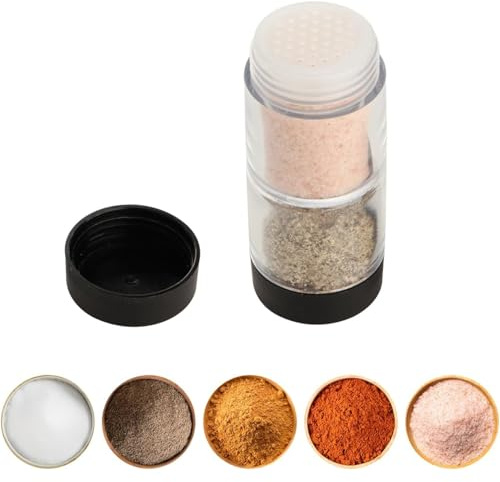 Salière ou poivrière résistante à l'humidité avec trou verseur réglable, shaker à épices portable 2 en 1 avec couvercle hermétique pour camping, cuisine, sel de table, poivre noir et blanc