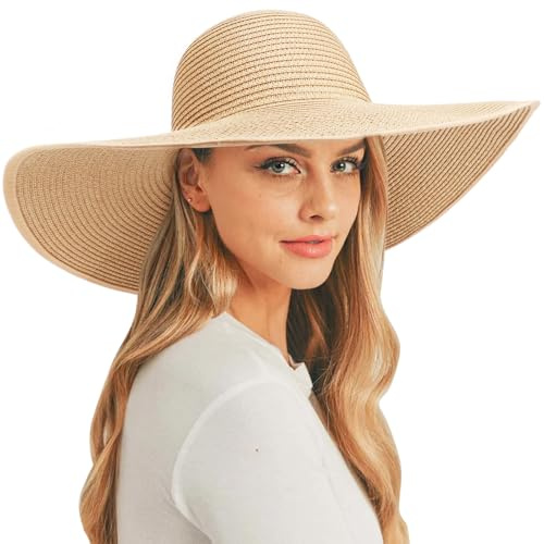 DRESHOW Damen Breit Krempe Strohhut Faltbar Schutz Strandhut Elegant Sommer Hut Sonnenhüte UPF 50+