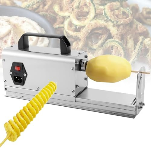 Annuod Cortador de Patatas en Espiral Profesional Tornado, Cortador Comercial eléctrico, diseño de Acero Inoxidable con 2 Cuchillas