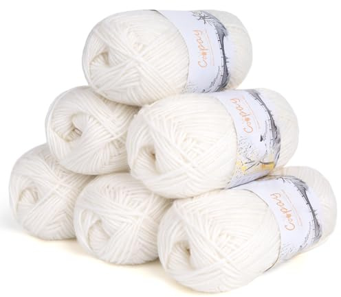 Coopay Wolle zum Häkeln, 6 x 50g Weiches Wolle zum Stricken, Flauschige Baumwolle Set Häkelgarn, Warm Babywolle aus 78% Baumwolle 22% Acryl, Premium Häkelgarn für Decken, Puppen - Elfenbeinweiß