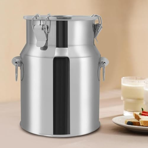 Milchkanne Edelstahl Mit Deckel 201,Edelstahleimer Mit Deckel Milch Barrel Farm Milk Transport Canmilk Jug Pitcher for Home & Farm Liquid Container,Nofaucet-58L