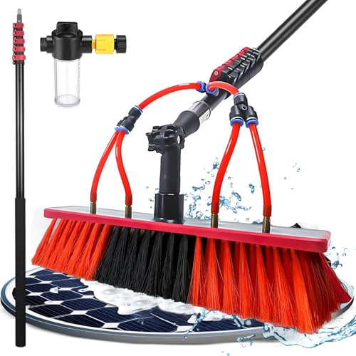 Brosse de nettoyage télescopique de 10,8 m avec distributeur de savon, hydrocleaner à eau pour panneaux solaires, fenêtres, voitures, camions et toits – Brosse de 55 cm, parfaite pour le nettoyage de