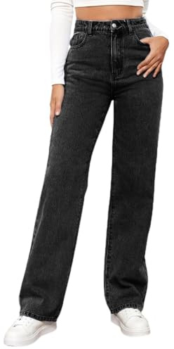 Jeans Weites Bein Damen, Baggy Jeans Damen High Waist Weites Bein Straight Leg Breite Hose Stretchjeans Y2k Jeanshosen Teenager Mädchen Lockere Sommerjeans Damenjeans Stretch Große Größe XS-6XL Black