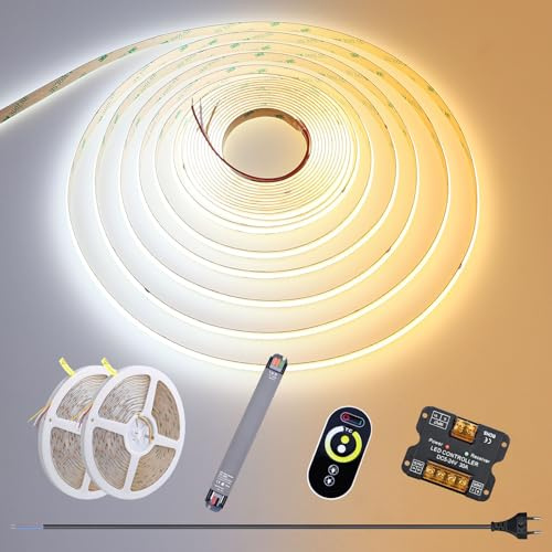 GOMING 24V 20M(2 X 10M) CCT COB LED Streifen 2700K-6500K Weiß Einstellbar | LED Strip Mit 24V 200W Netzteil und Controller 576LEDs/M CRI 93+ Flexible IP20 Nicht Wasserdicht LED Band für Heim Deko