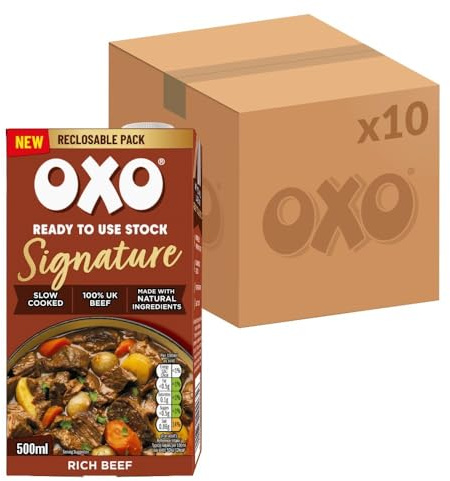 OXO Ready to Use Rich Beef Stock, 500 ml (10-Pack) (1-Pack) | Rich Beef Flavour, Ready to Use, Versatile for All Proteins & Vegetables, Aromatic Blend with Herbs & Spices