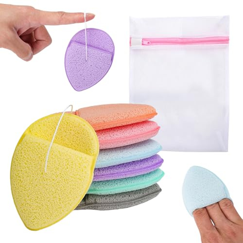 GZRXIOUS 7 st. ansiktsskrubbsvamp, återanvändbar ansiktssvamp med nättvättpåse, rengöringssvamp ansikte sminkkuddar tvättbara för ansiktsrengöring massage porpeeling makeup