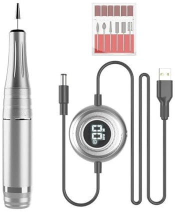 Trapano per unghie, Lucidatrice elettrica for unghie con 6 accessori, strumento for manicure USB, macchina for unghie ad alta velocità da 35000 giri/min(Silver)