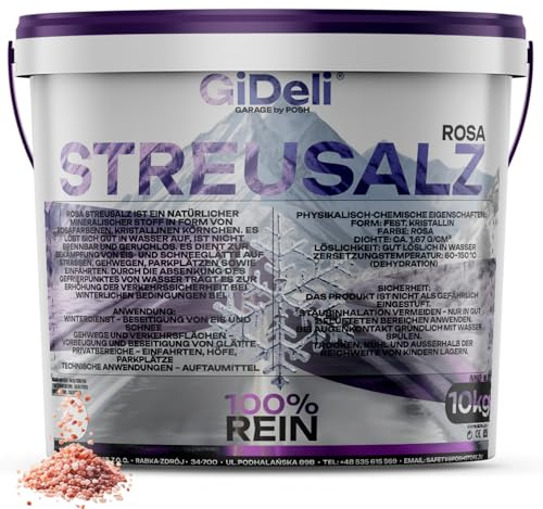 GiDeli Großes Streusalz 10kg im Eimer - Rosa Auftausalz gegen Eis & Schnee - Tausalz für den Winter - Ursalz für Schnee - Effektiv gegen Glätte