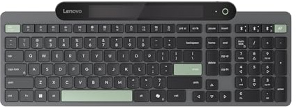 Lenovo Tastiera Bluetooth Auto-Ricaricante – Connessione Multi-Device, Alimentazione da Luce Ambientale, Layout Silenzioso, SuperCap + USB-C, 95% Plastica Riciclata – Nero