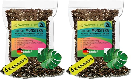 Garten Lux Premium Monstera Terreau pour plantes carnivores - Paquet de 2 litres - Sol à drainage rapide pour la croissance et la transplantation de plantes (Confezione da 2)