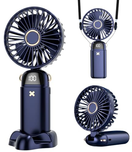HZD Ventilador Portatil Mano, Ventilador de Mano USB, Ventilador Pequeño | Silencioso, Recargable, 5 Velocidades, Plegable, para Hogar, Oficina, Dormitorio, Viajes (Azul Oscuro)