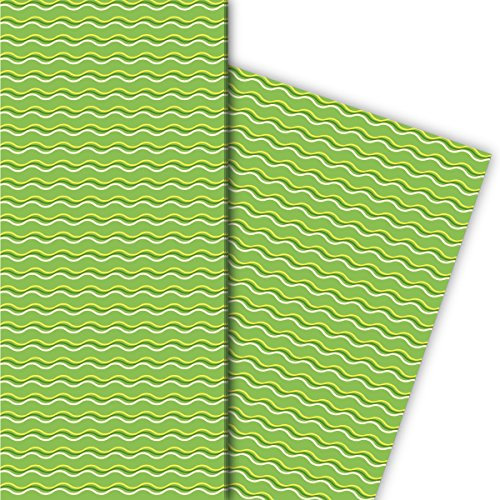 Modernes Geschenkpapier mit Wellen Linien, grün, für schöne Geschenkverpackung, DIY und Bastel Projekte (4 Bogen, 32 x 48cm)