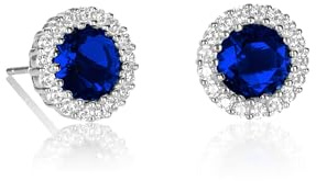 Diamond Treats Strahlenkranz-Ohrstecker aus 925 Sterling Silber mit Cubic Zirkonia in Weiß, Blau, Grün, und Rot, massive Silber runde Ohrstecker für Damen