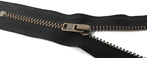 YKK nicht teilbarer Reißverschluss mit Zipper aus Metall in antik Gold 580 Schwarz 18 cm
