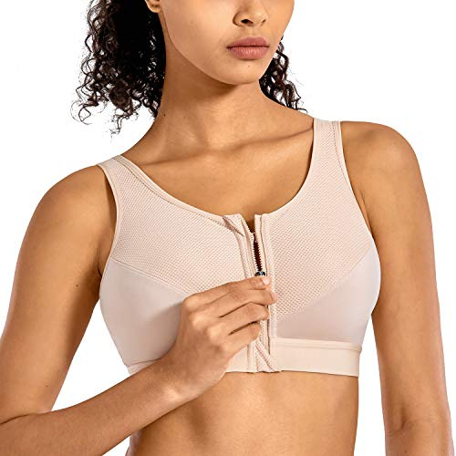SYROKAN Women's Front Fastening Zipper Sports Bra | High Impact, Wireless, Post Surgery, Unlined, Support, Workout Bra