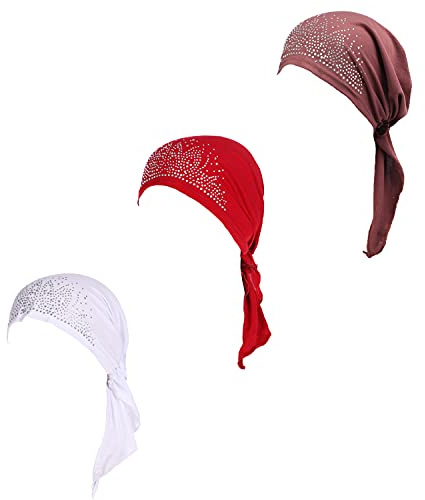 Förknuten ”Chemo”-huvudscarf, skydd för hjässan, keps, för kvinnor, lång stil, 3-pack, one size