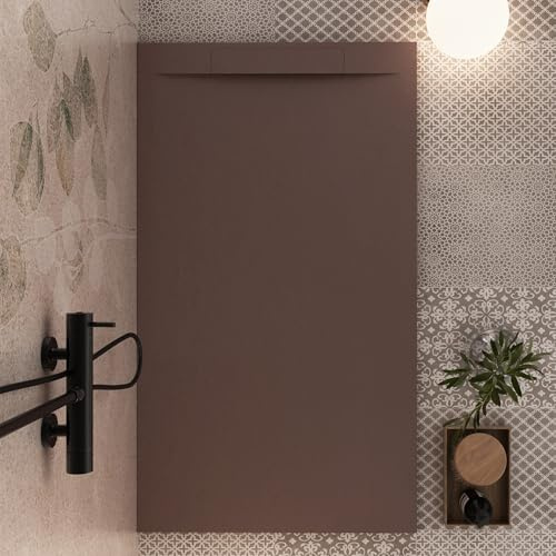 OLIMPO DOCCE - Piatto doccia in marmoresina Marrone effetto pietra cemento MAKA - 100x160