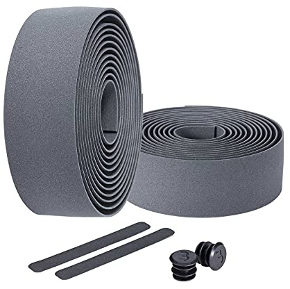 BBB Cycling Unisex-Adult RaceRibbon BHT-01 Fahrrad Lenkerband Rutschfest und Stoßdämpfend für MTB Rennrad und Urban Cycling Inkl. Abklebeband und Lenkerstopfen Grau, Einheitsgröße, 200 x 3 cm